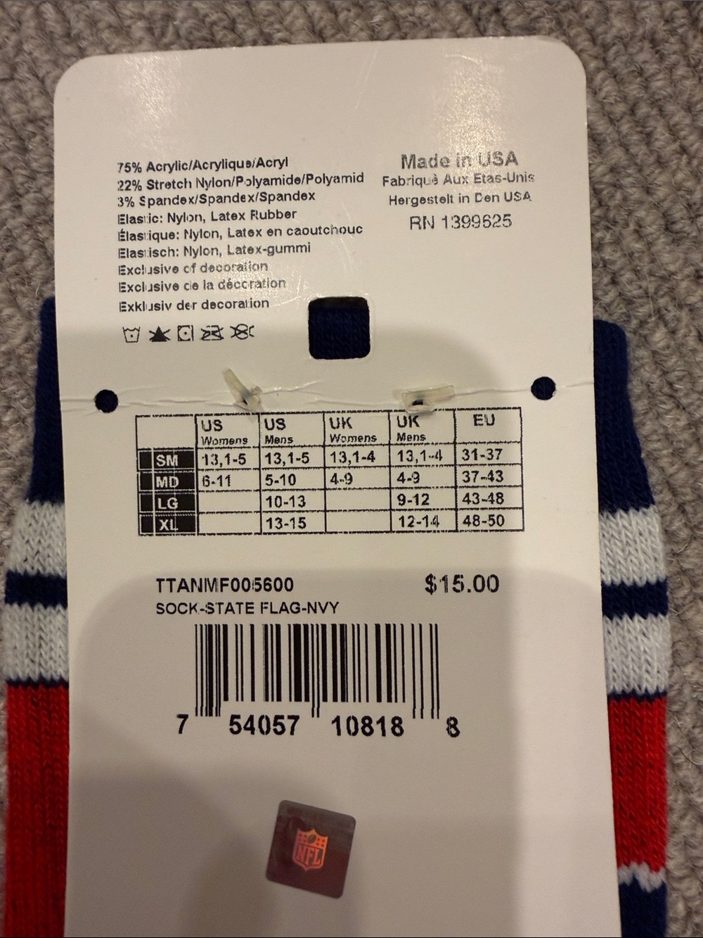 NFL Tennessee Titans Navy, Red & Light Blue Crew Socks- Size Large - Picture 5 of 6